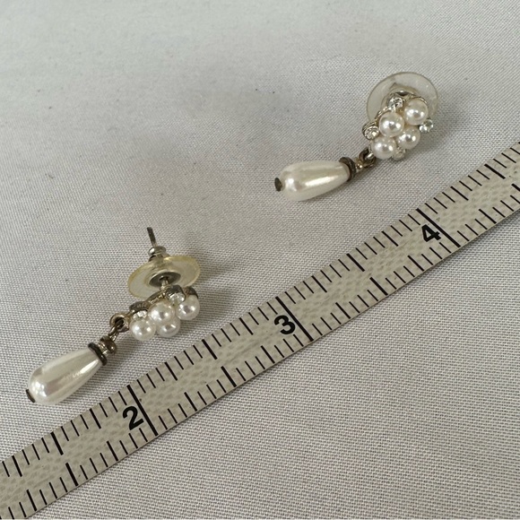 Dainty drop pear bead dangle earrings rhinestones - Picture 5 of 7